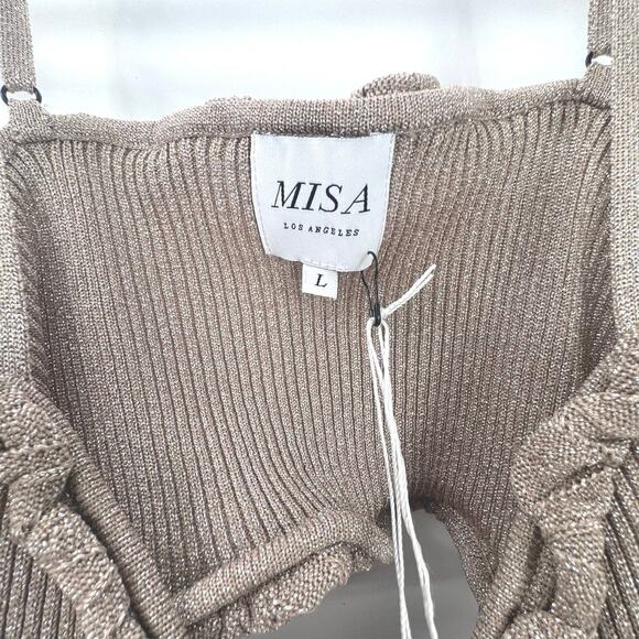 Misa Los Angeles Shimmer Skye Midi Dress Sleeveless Adjustable Gold Size L NWT - Picture 11 of 11